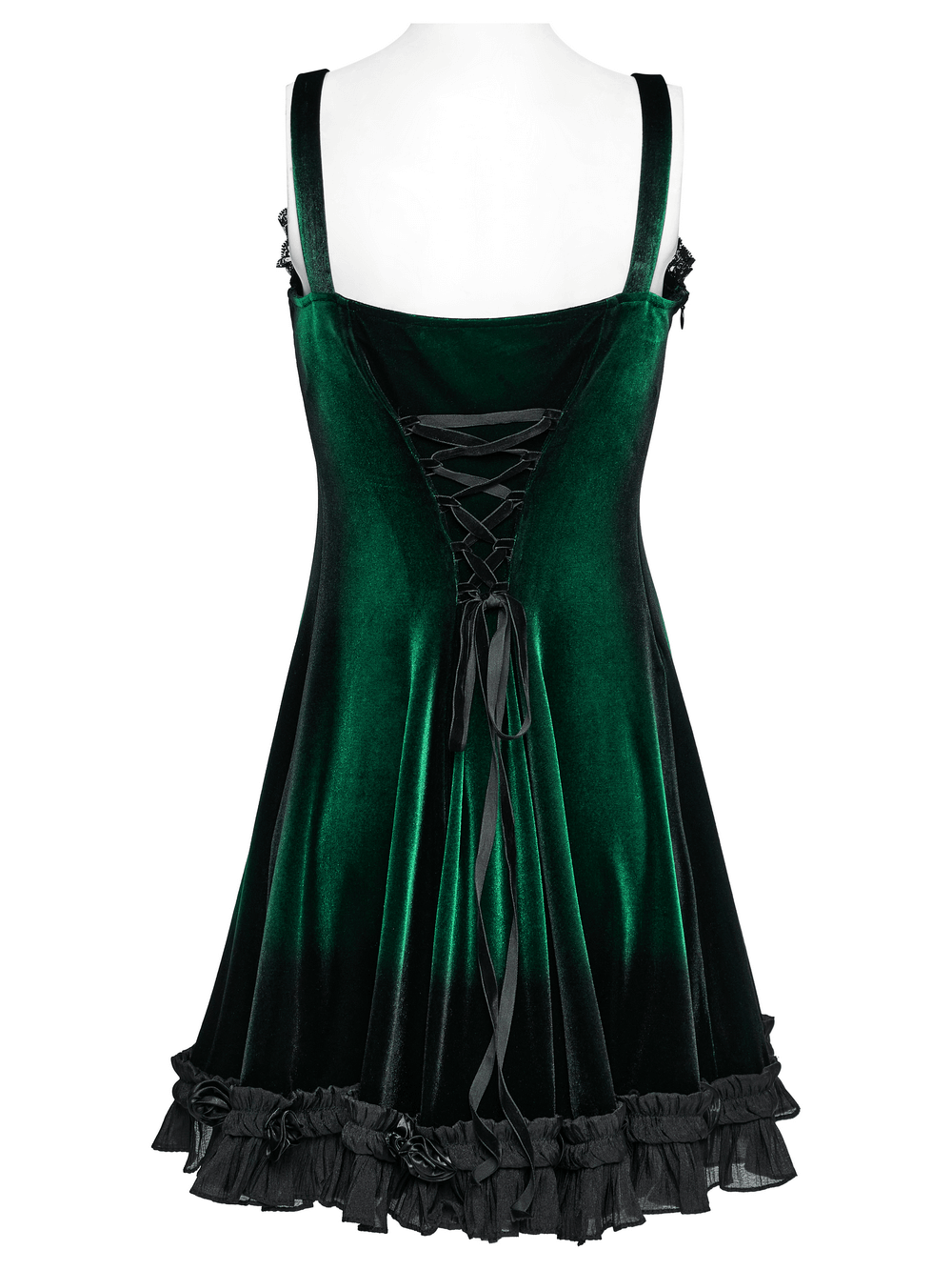 Velvet Gradient Printed Dress with Lace and Ruffle Details