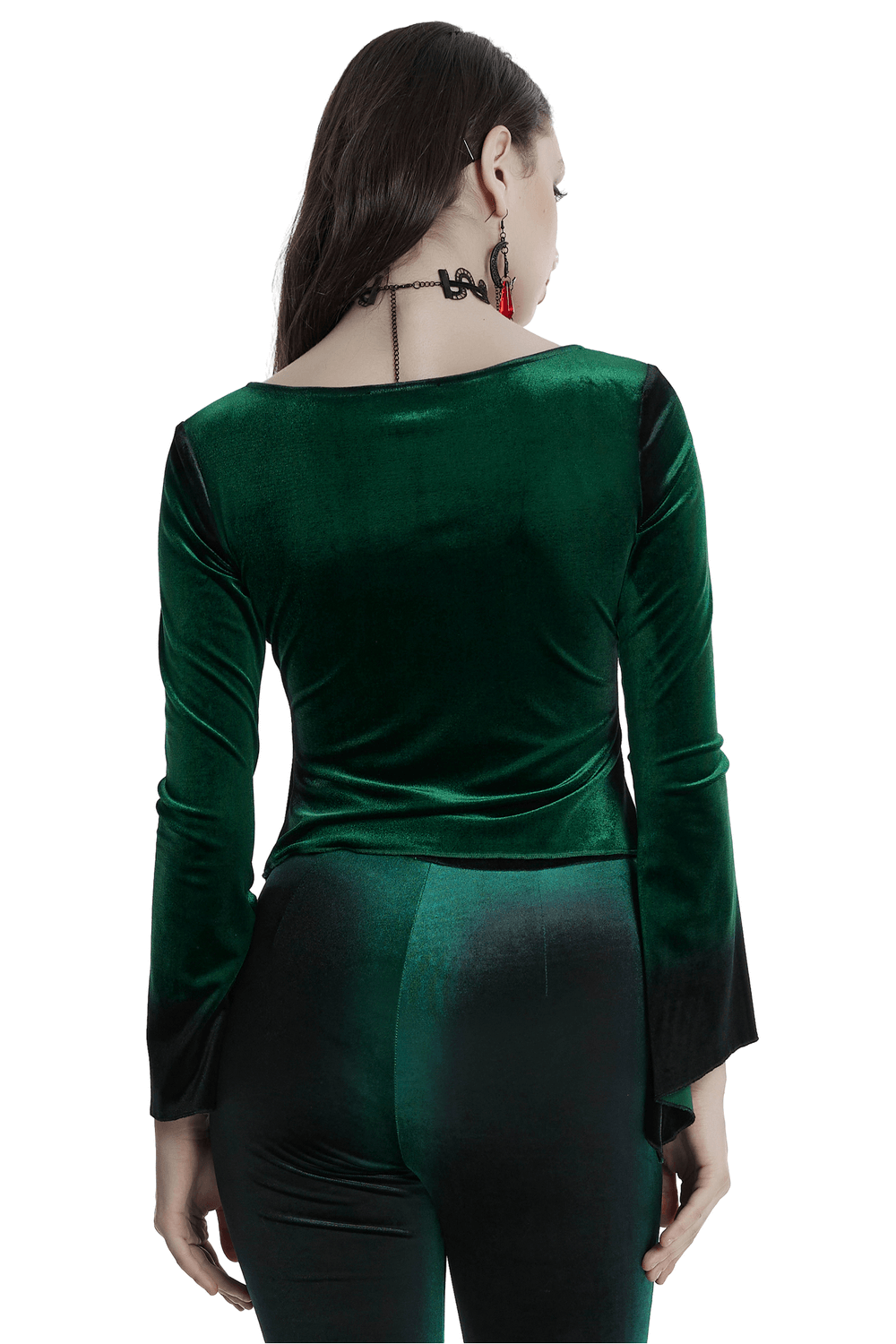 Velvet Gradient Top with Metal Buckles and Square Collar