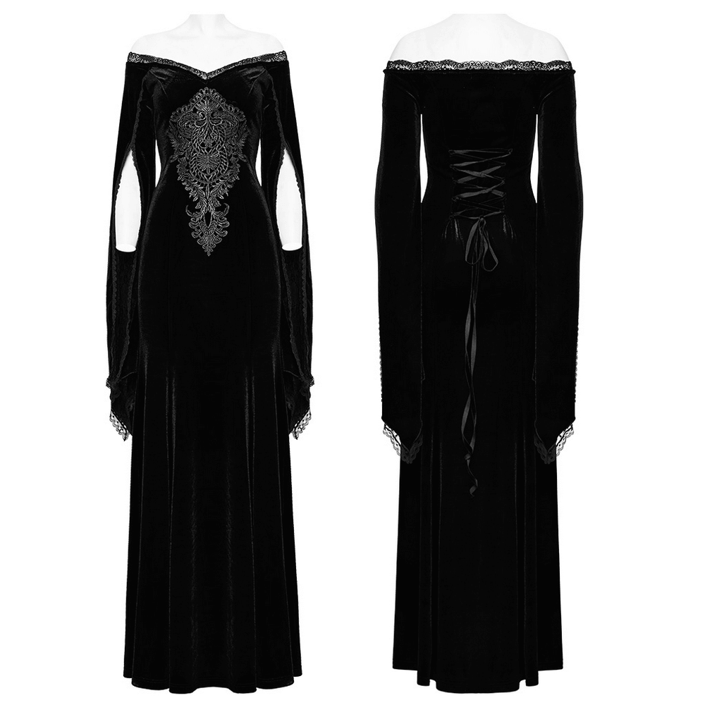 Velvet Lace Goth Dress with Decal and Split Sleeves