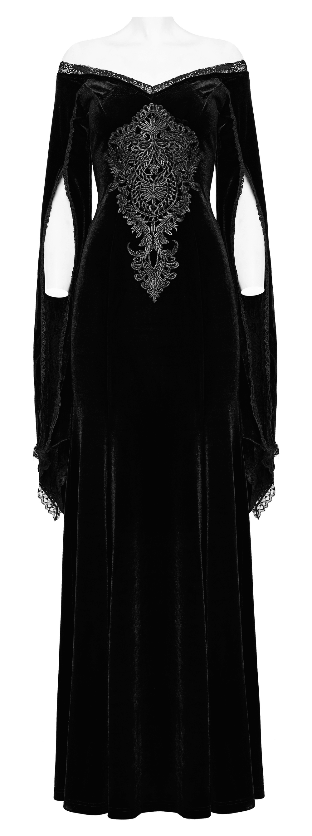 Velvet Lace Goth Dress with Decal and Split Sleeves