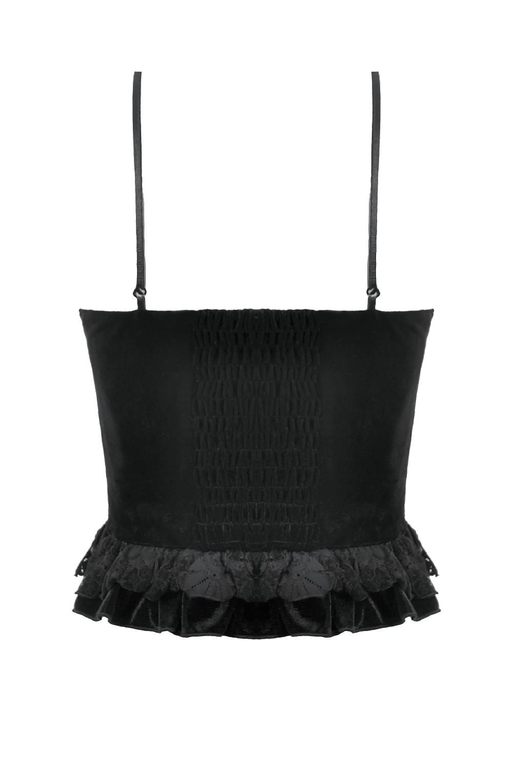 Velvet Lace Ruffled Bustier with Lace Trim and Lace-Up Back