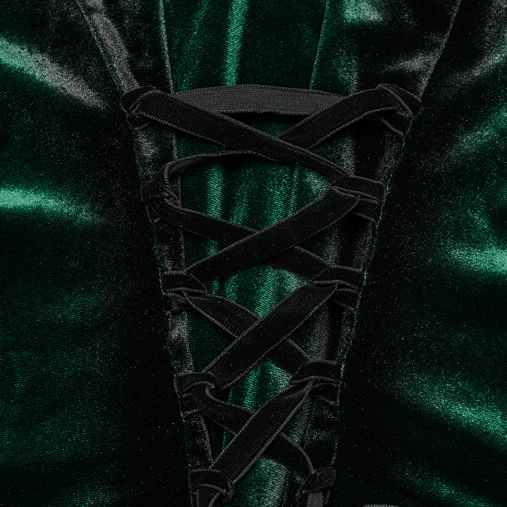 Velvet Lace-Up Shirt with Bat Collar and Gradient Design