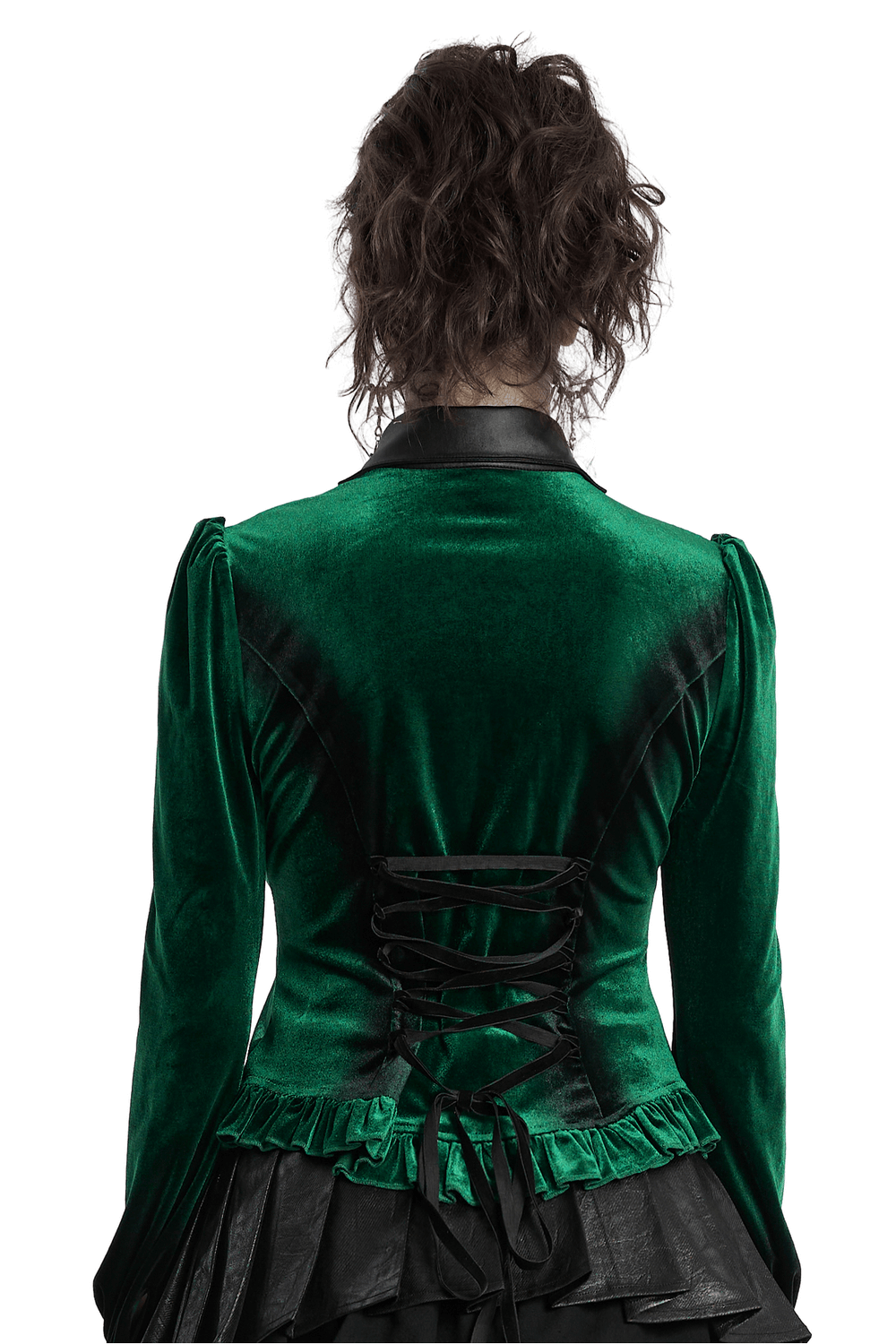 Velvet Lace-Up Shirt with Bat Collar and Gradient Design