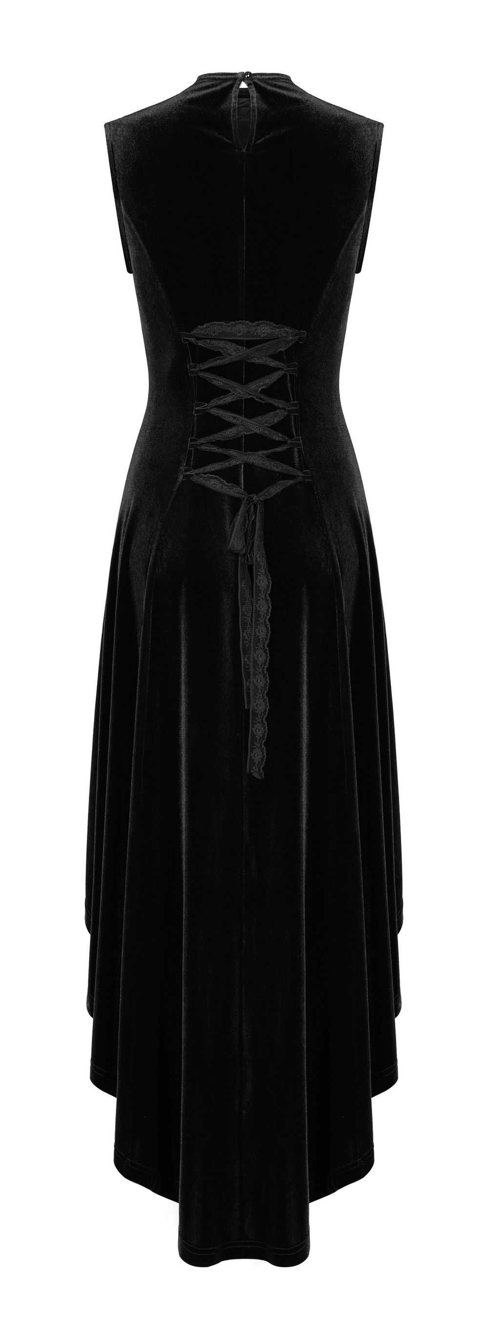 Velvet Mesh Gothic Sleeveless Irregular Hem High-Low Dress
