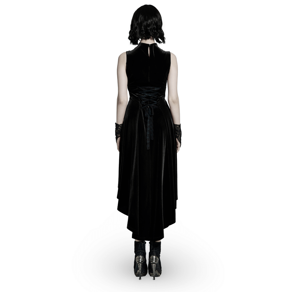 Velvet Mesh Gothic Sleeveless Irregular Hem High-Low Dress