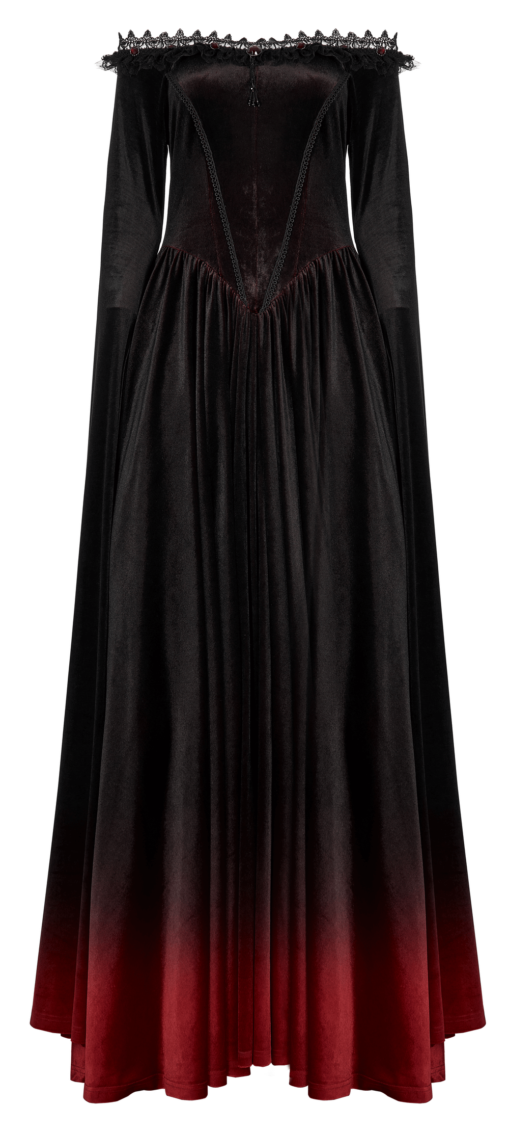 Velvet Off-Shoulder Red Gradient Medieval Dress