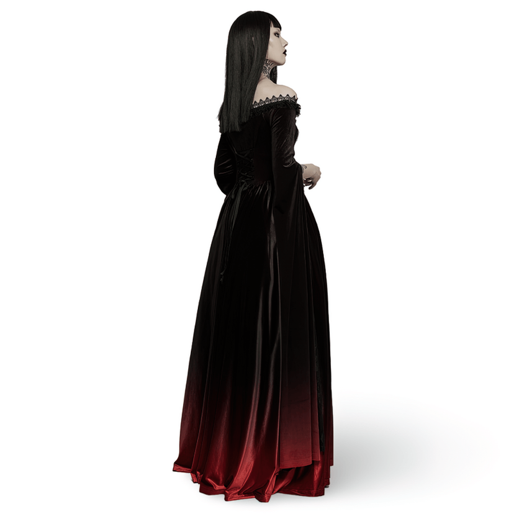 Velvet Off-Shoulder Red Gradient Medieval Dress