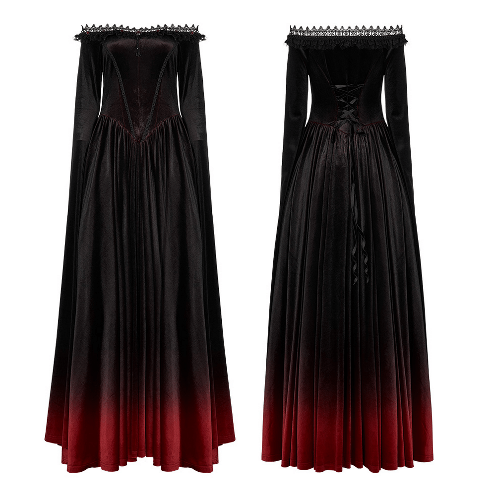 Velvet Off-Shoulder Red Gradient Medieval Dress