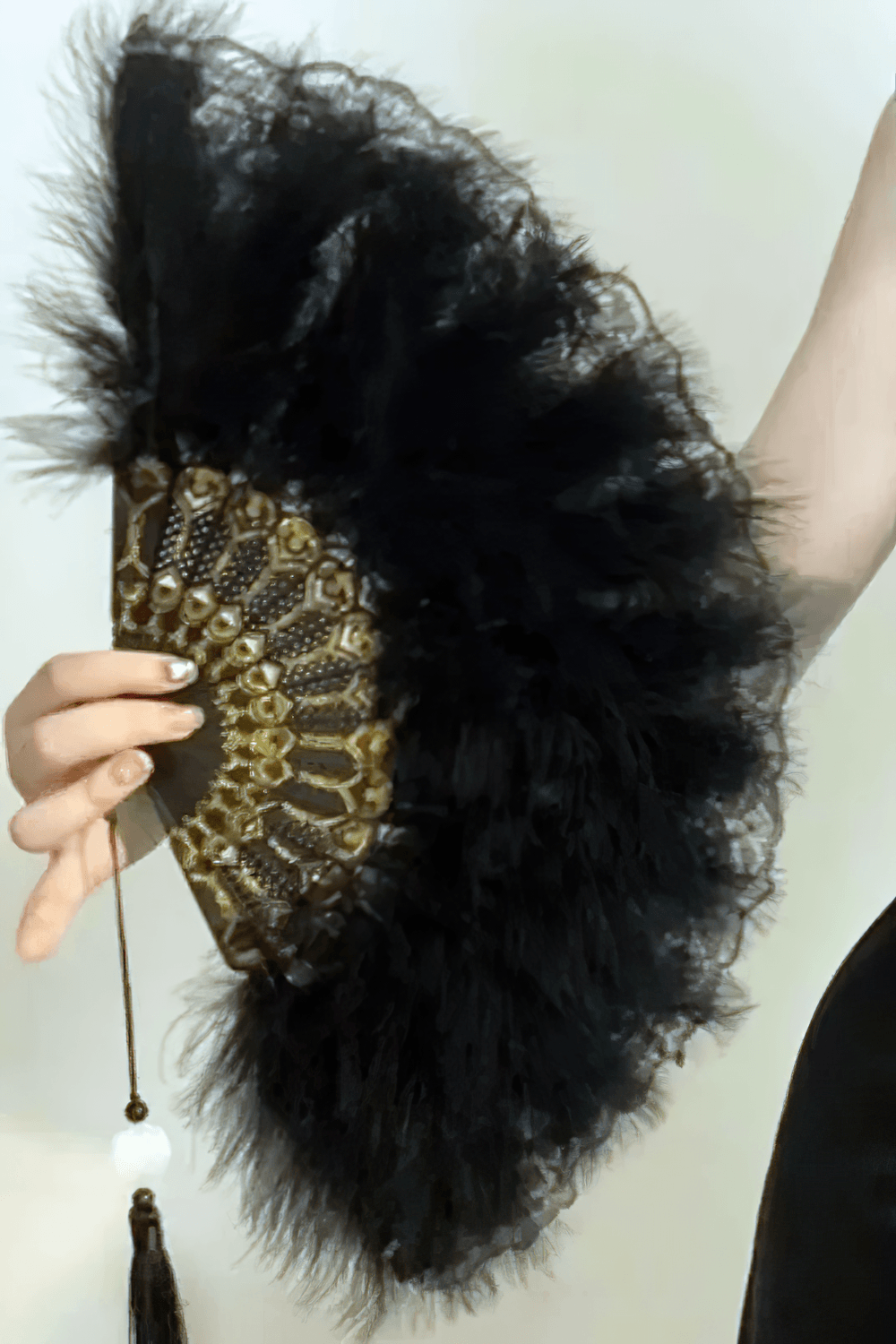 Victorian Black Feather Hand Fan for Gothic Party