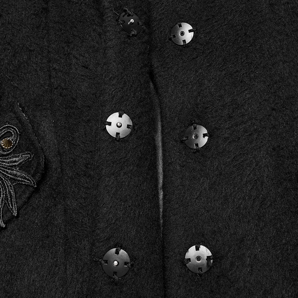 Victorian Black Long Coat with Belt and Fur Cuffs