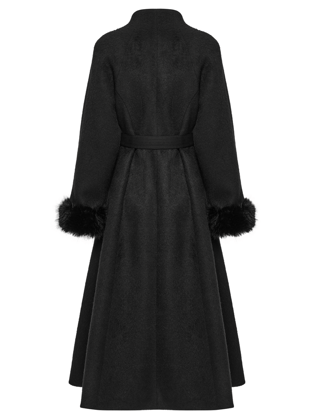 Victorian Black Long Coat with Belt and Fur Cuffs