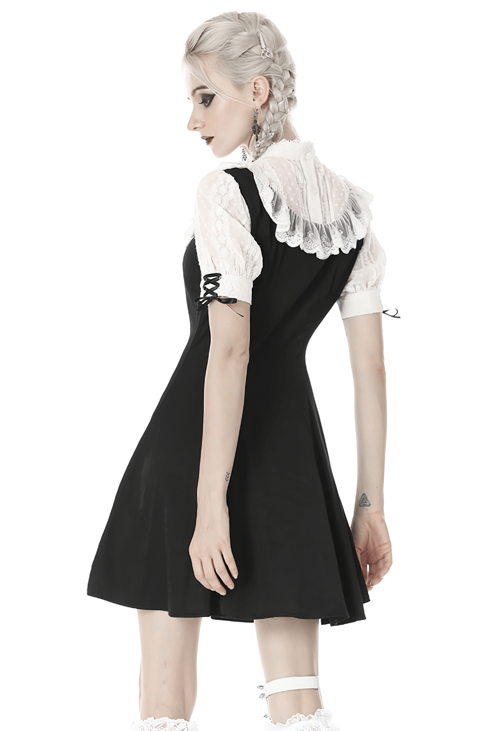 Victorian Black White Midi Dress - Gothic Lolita Style