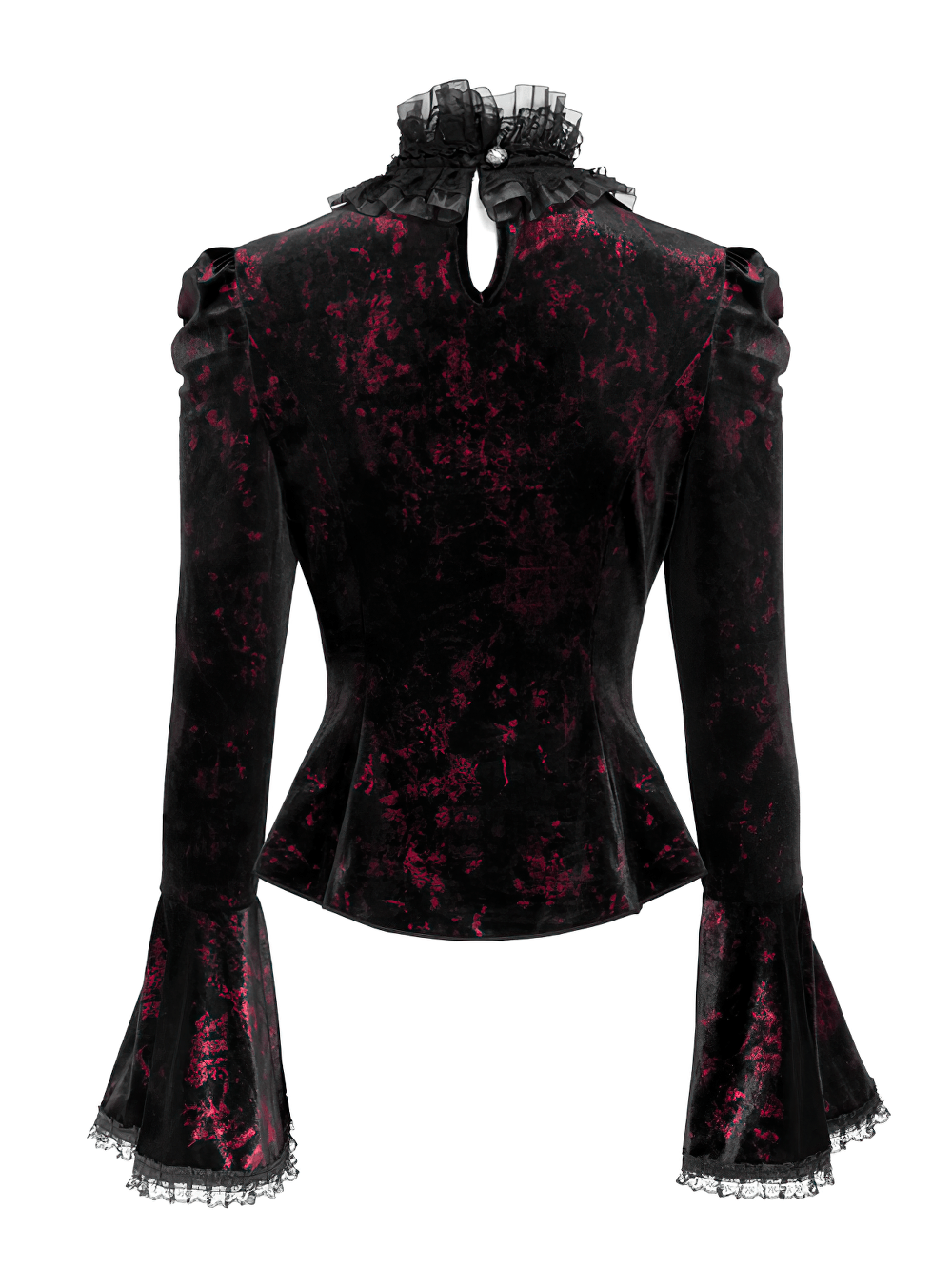Victorian Burgundy Velvet Lace-Up Bell Sleeve Top