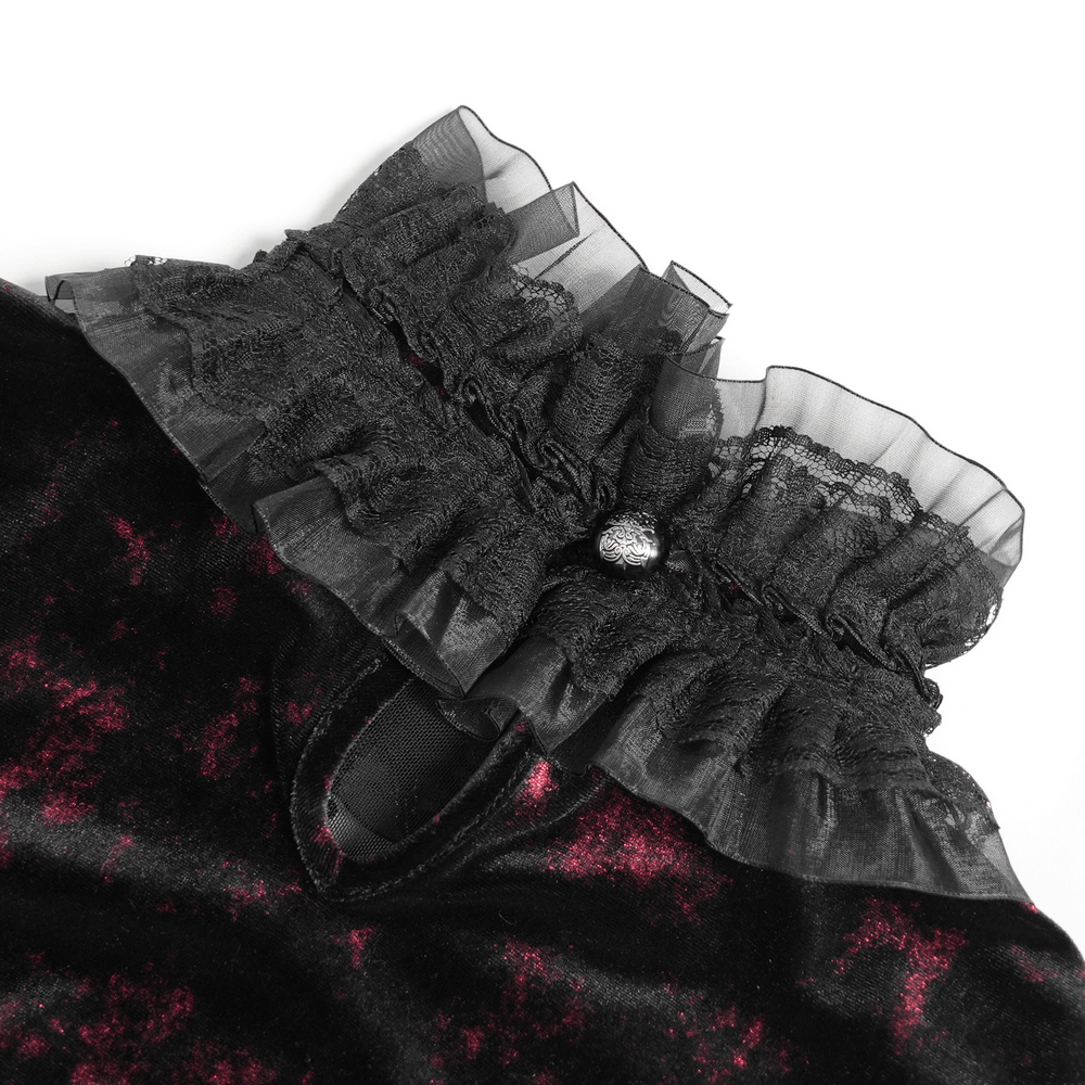 Victorian Burgundy Velvet Lace-Up Bell Sleeve Top