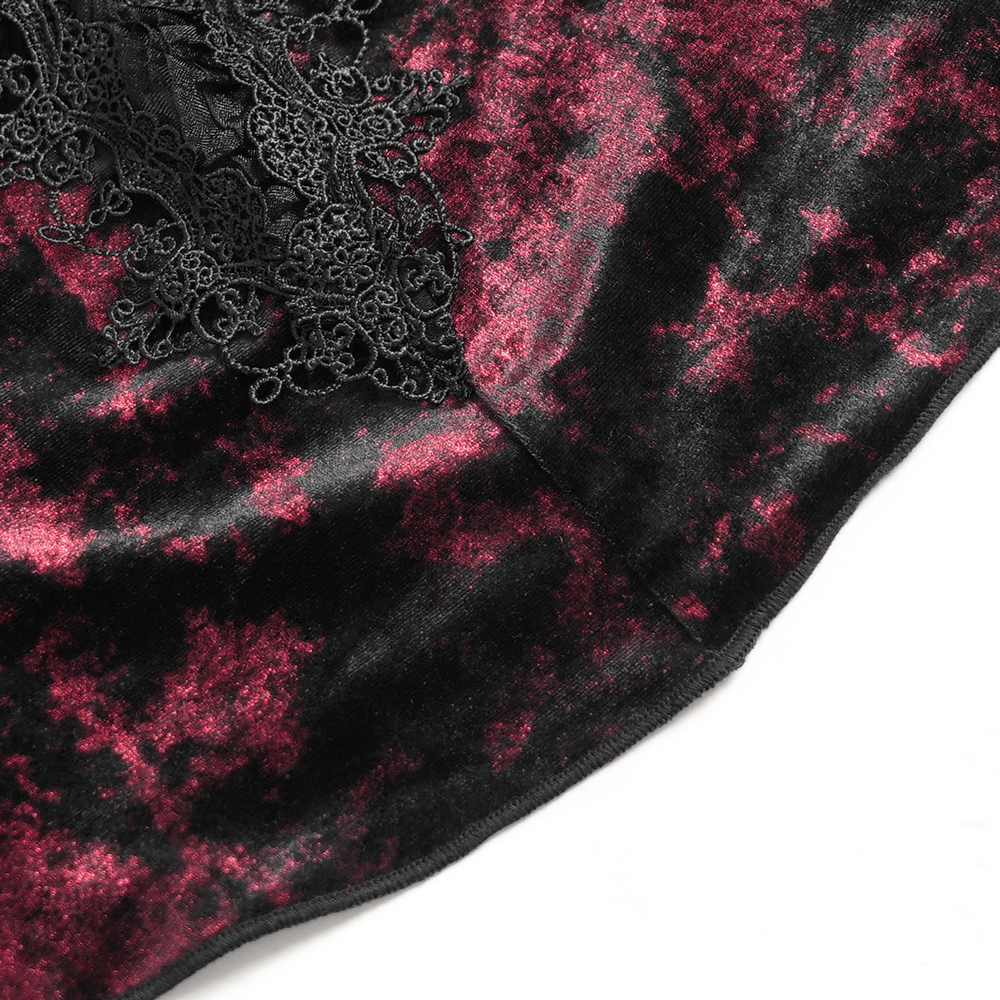 Victorian Burgundy Velvet Lace-Up Bell Sleeve Top