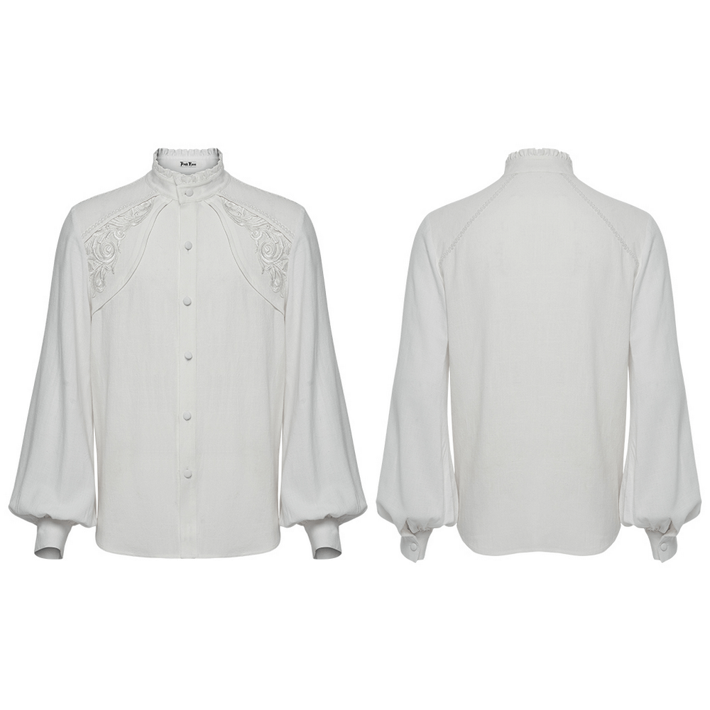 Victorian Embroidered White Shirt with Puff Sleeves