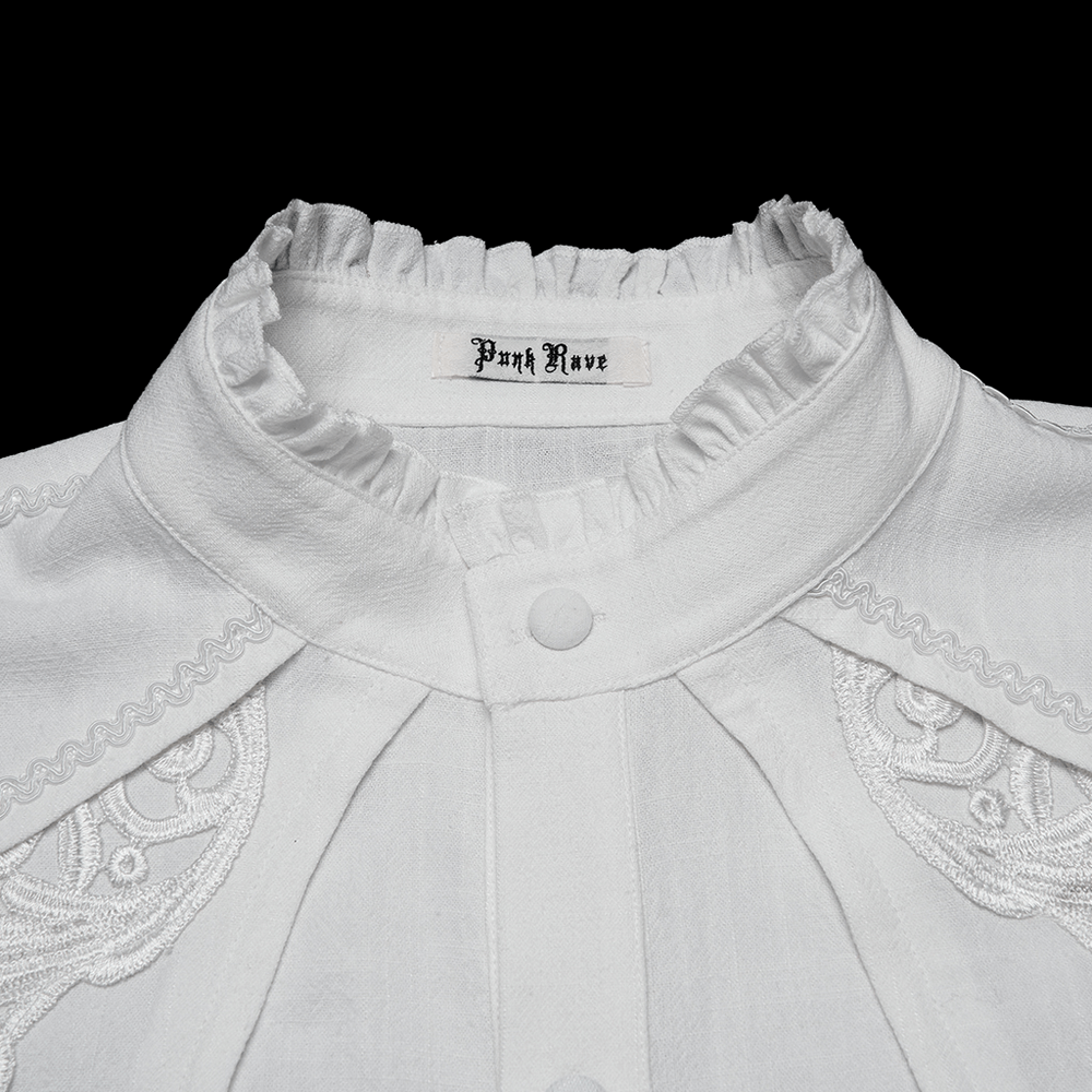 US SALE of Victorian Embroidered White Shirt with Puff Sleeves