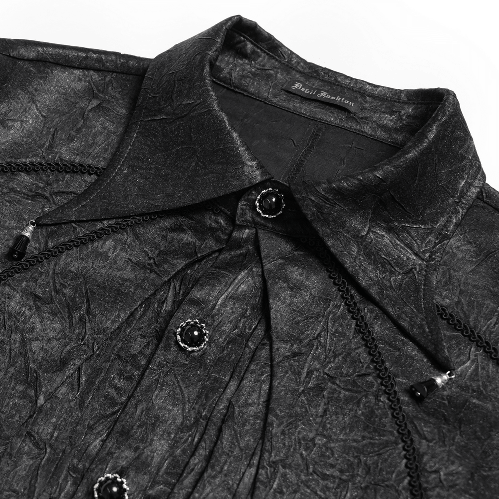 Victorian Goth Button Shirt With Cameo and Cross Brooch