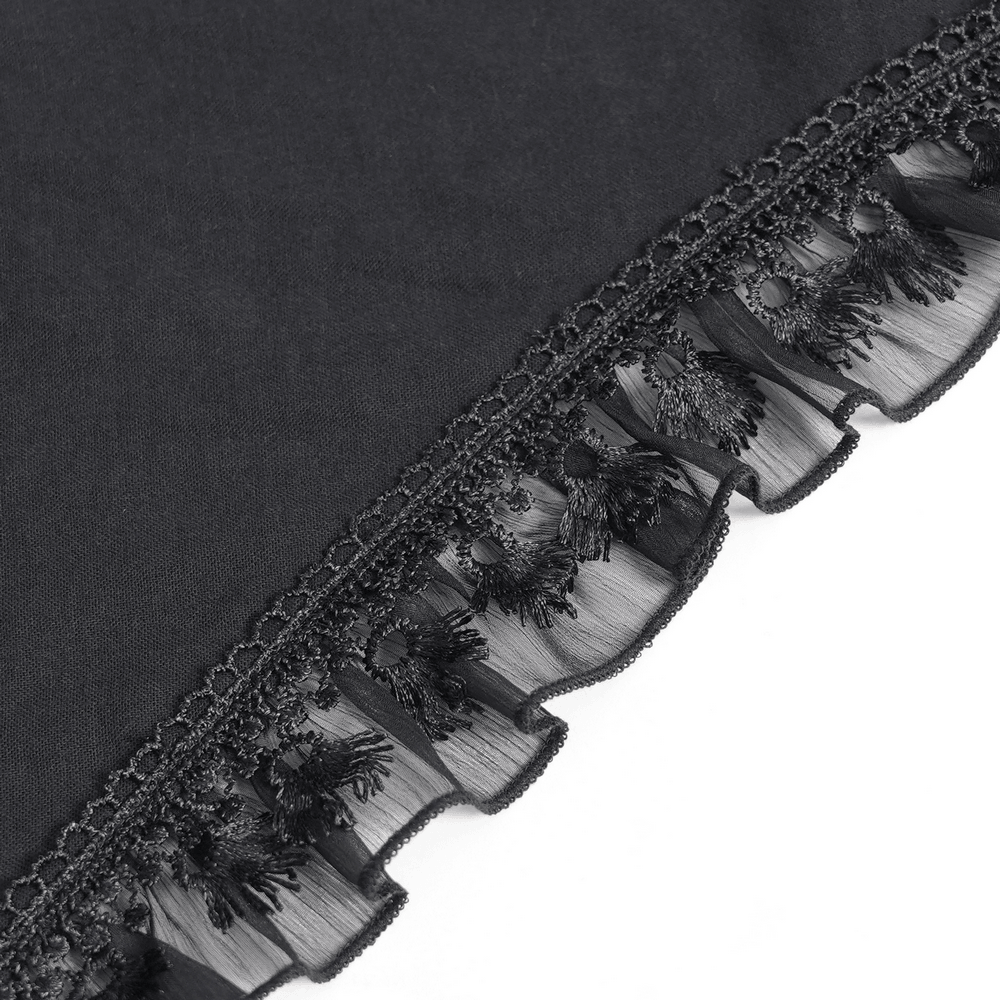 Victorian Gothic Black High Low Ruffle Lace Maxi Skirt