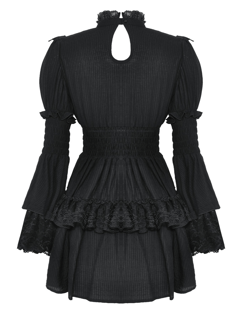 Victorian Gothic Black Lace Dress with Ruffle Details