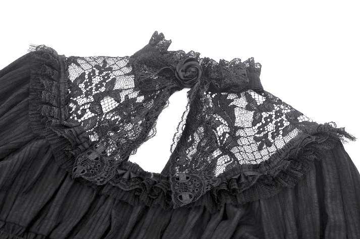 Victorian Gothic Black Lace Dress with Ruffle Details
