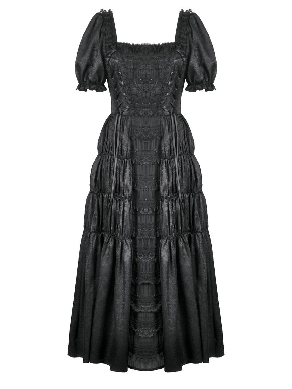 Victorian Gothic Black Puff-Sleeved Long Dress