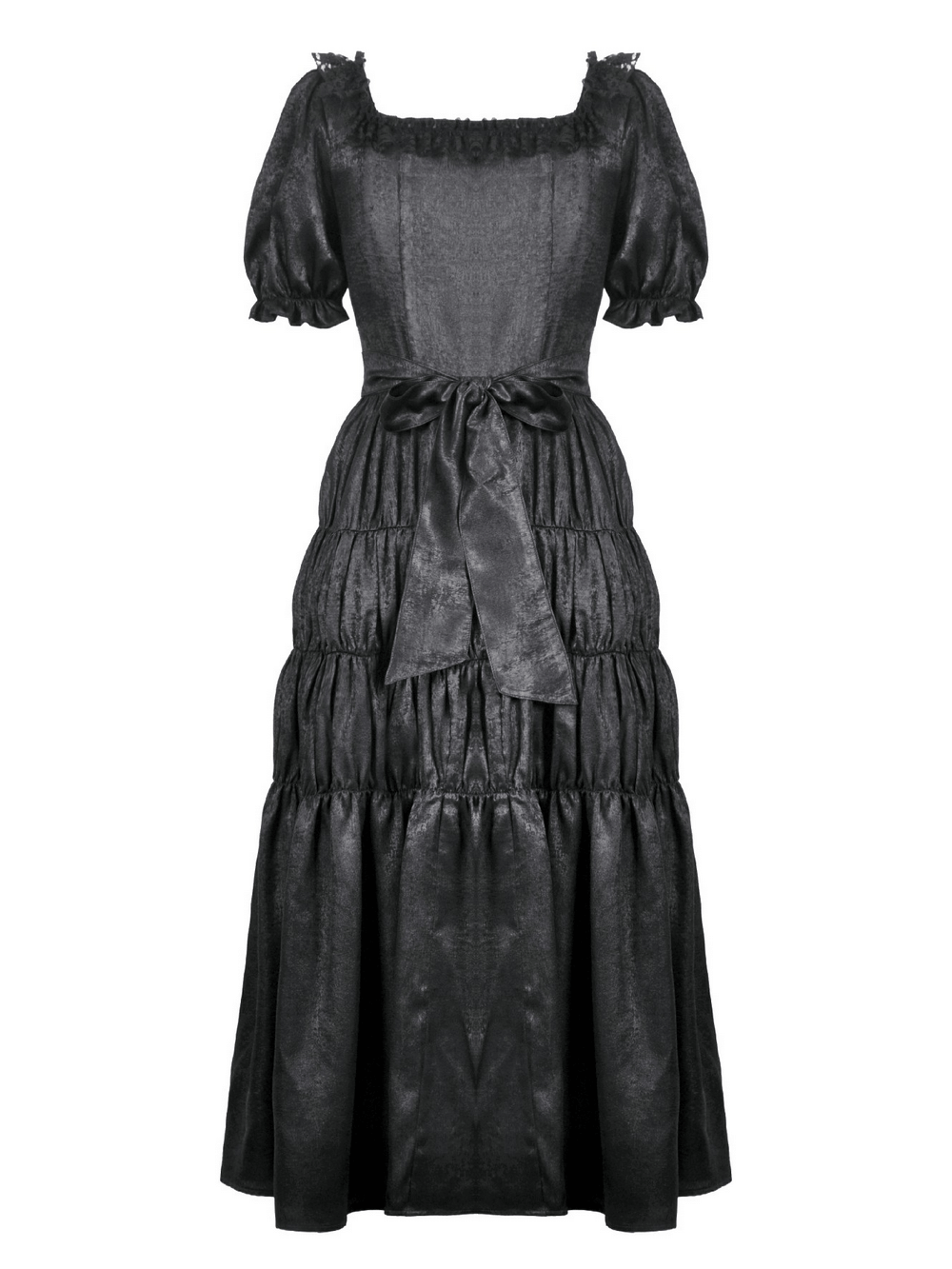 Victorian Gothic Black Puff-Sleeved Long Dress