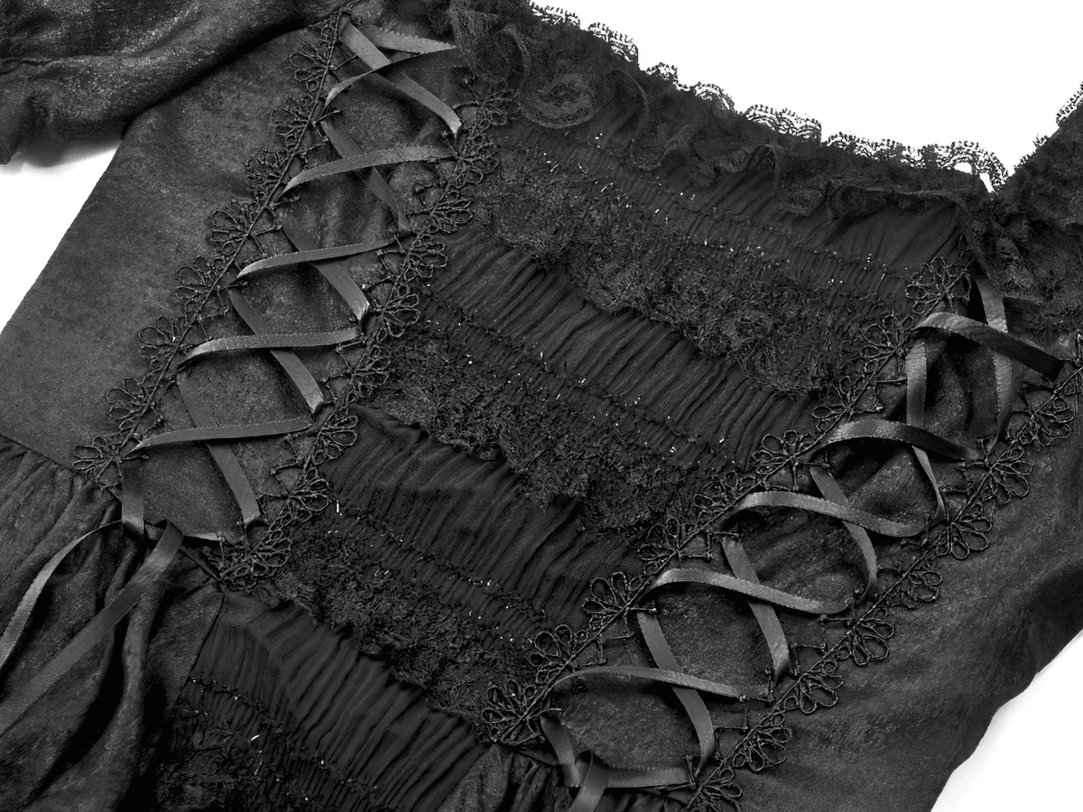 Victorian Gothic Black Puff-Sleeved Long Dress