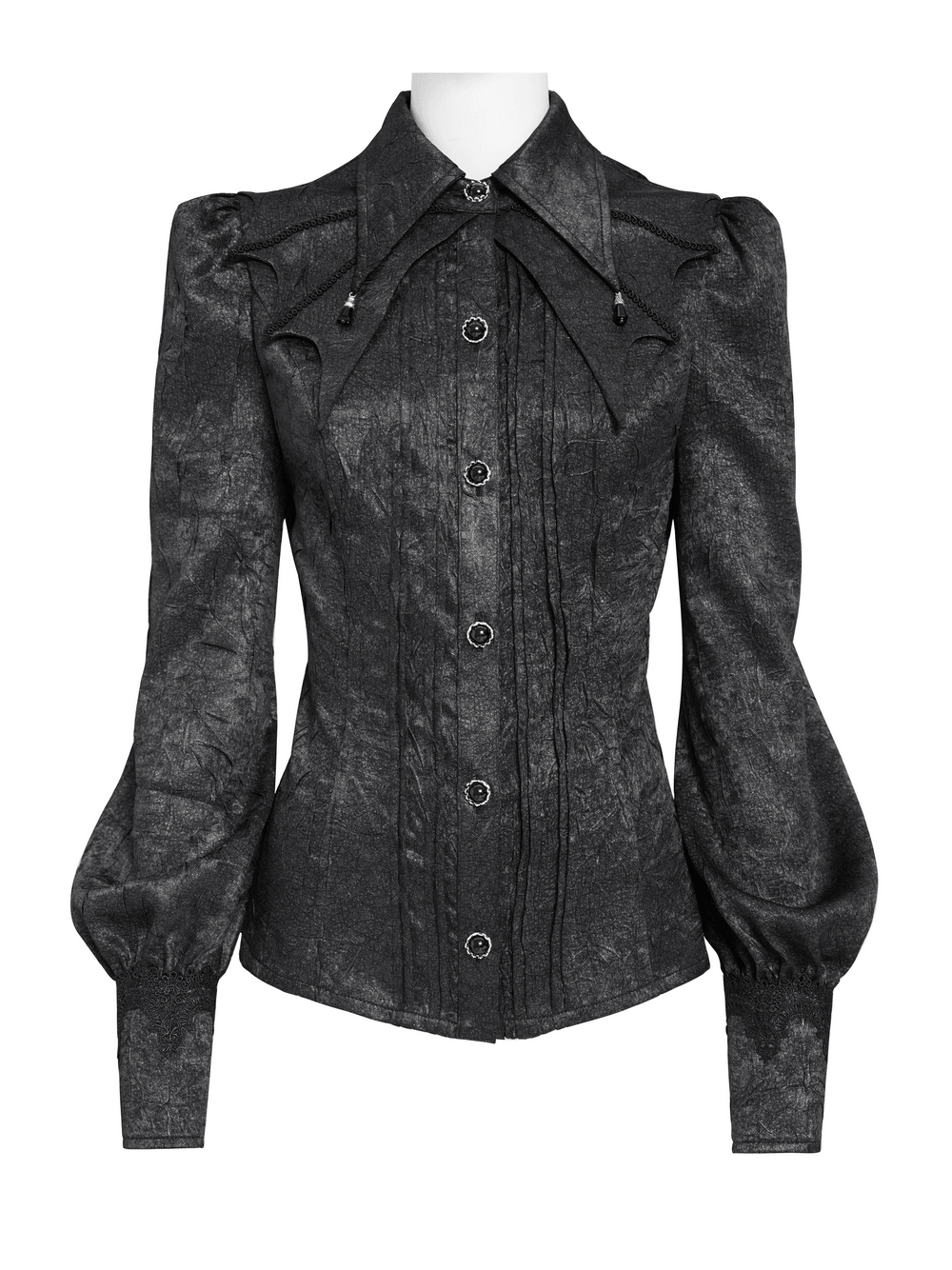 Victorian Gothic Blouse with Cross Brooch Detail