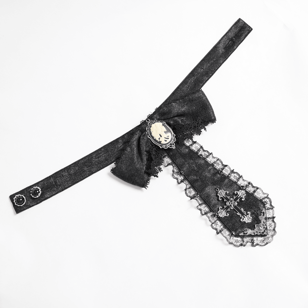 Victorian Gothic Blouse with Cross Brooch Detail