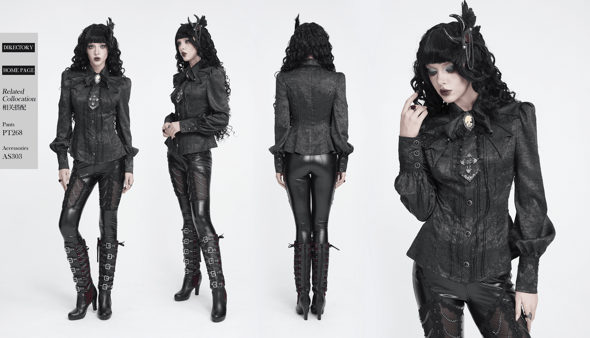 Victorian Gothic Blouse with Cross Brooch Detail