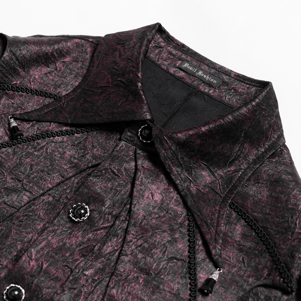 Victorian Gothic Brocade Shirt With Puff Sleeves and Tie