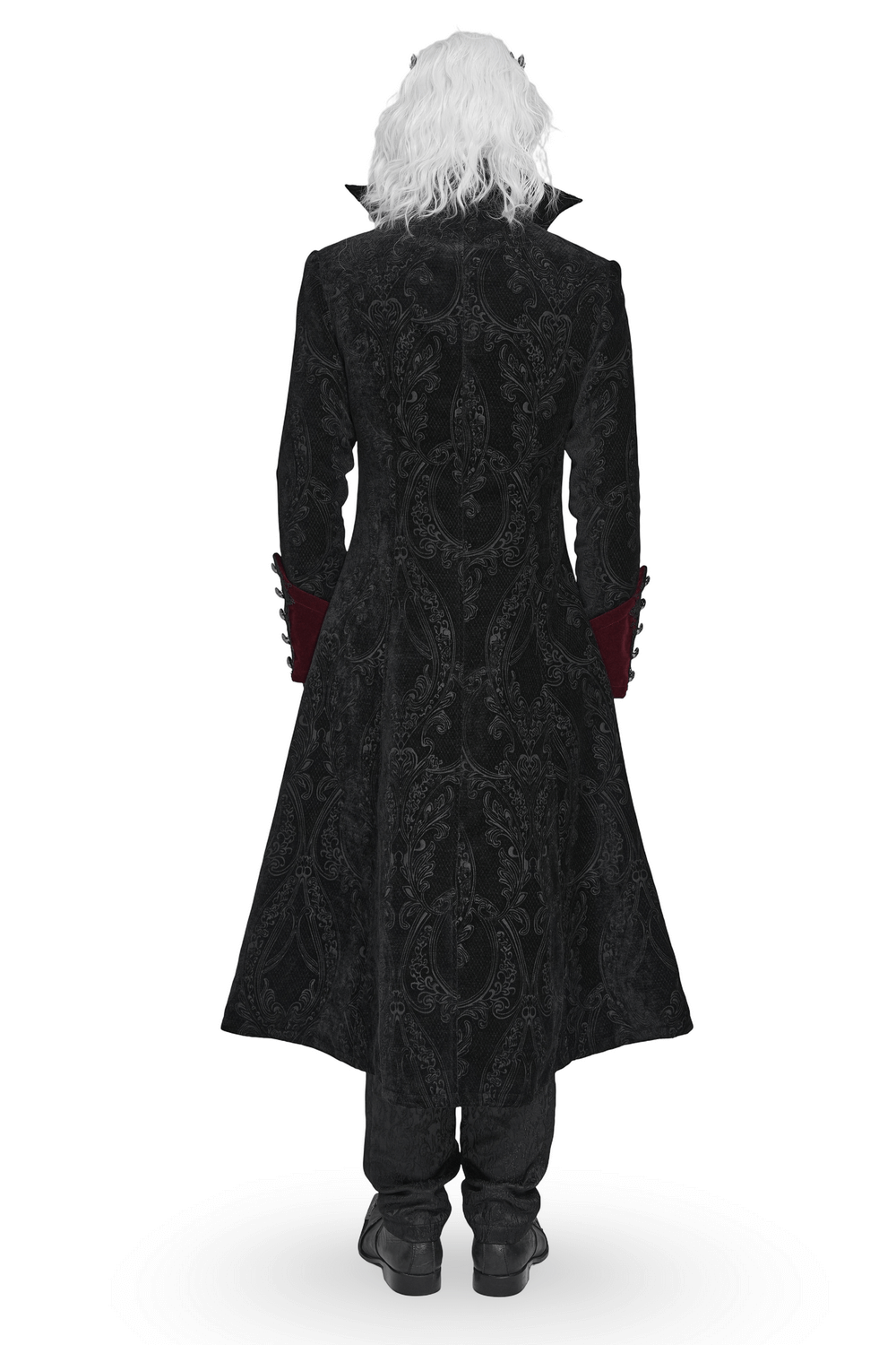 Victorian Gothic Brocade Tailcoat with Wine Red Velvet Trim
