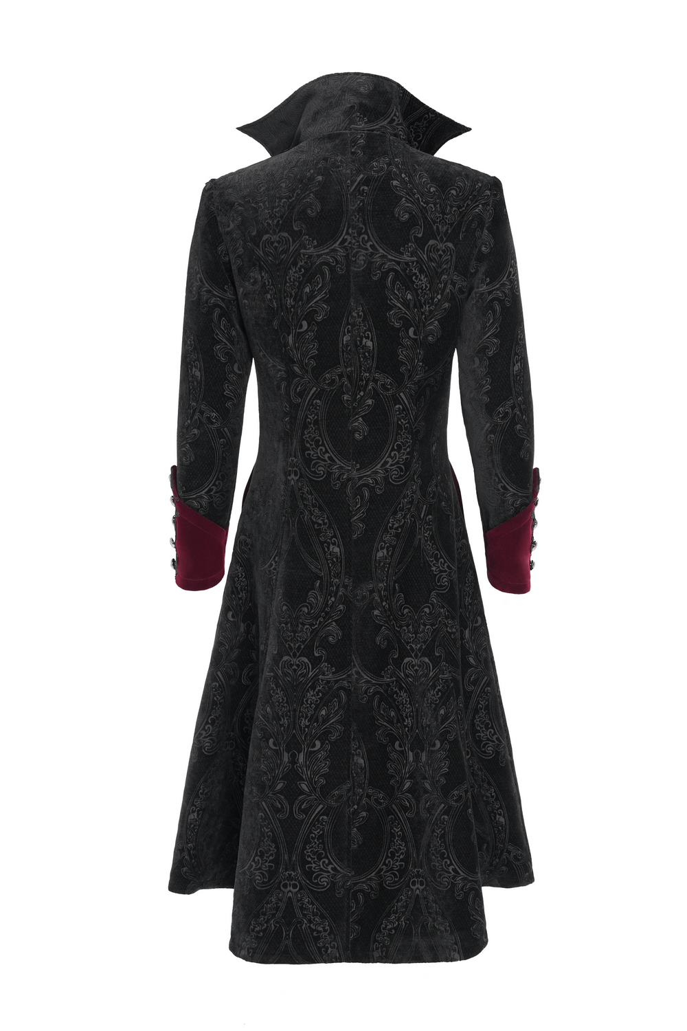 Victorian Gothic Brocade Tailcoat with Wine Red Velvet Trim