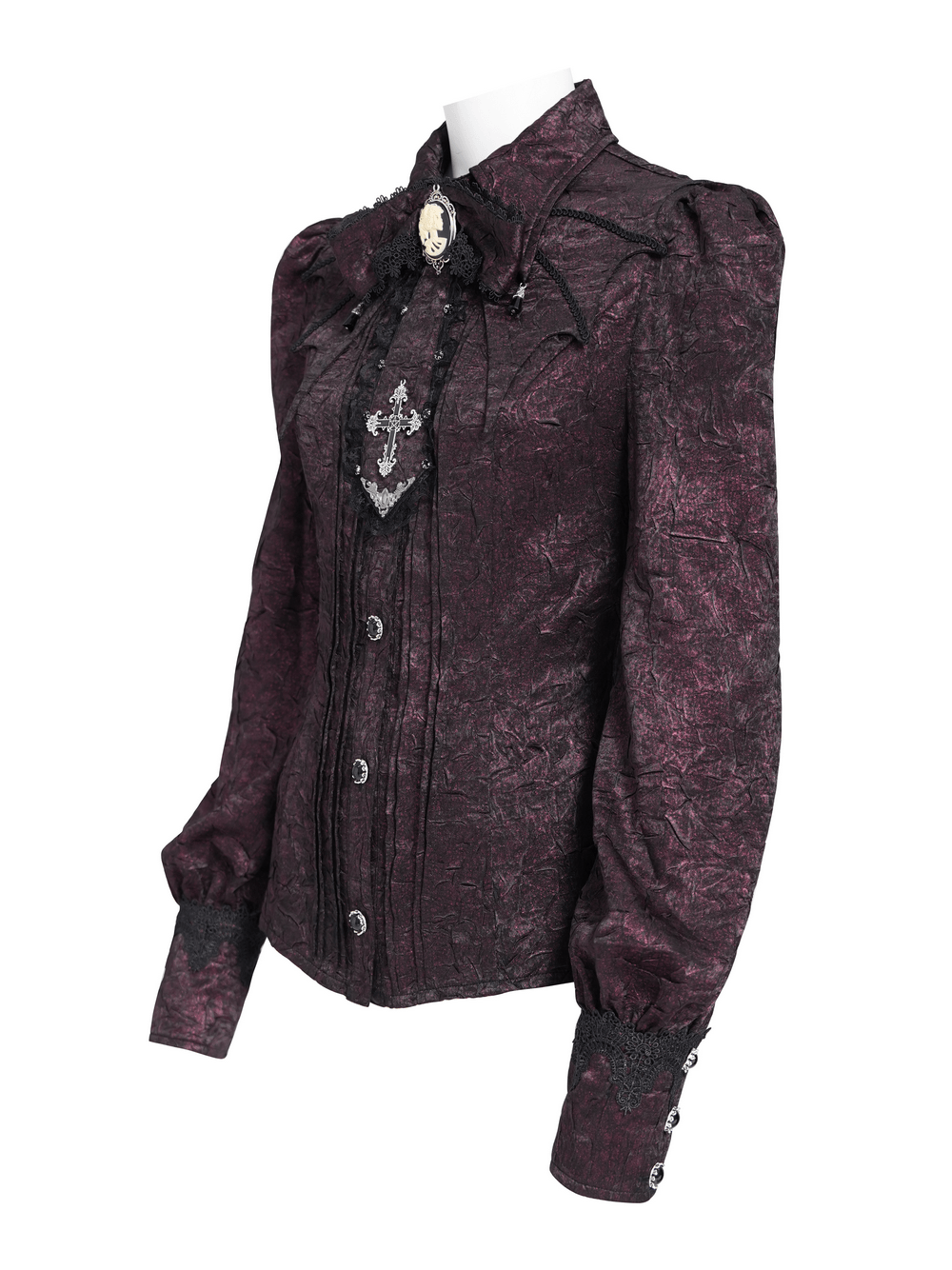 Victorian Gothic Burgundy Blouse with Cameo Brooch