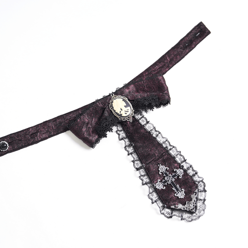 Victorian Gothic Burgundy Blouse with Cameo Brooch