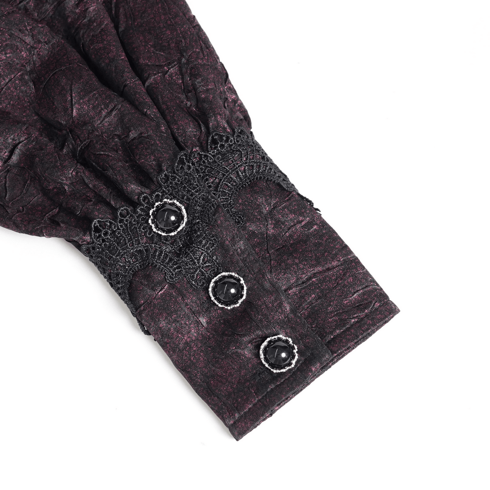 Victorian Gothic Burgundy Blouse with Cameo Brooch