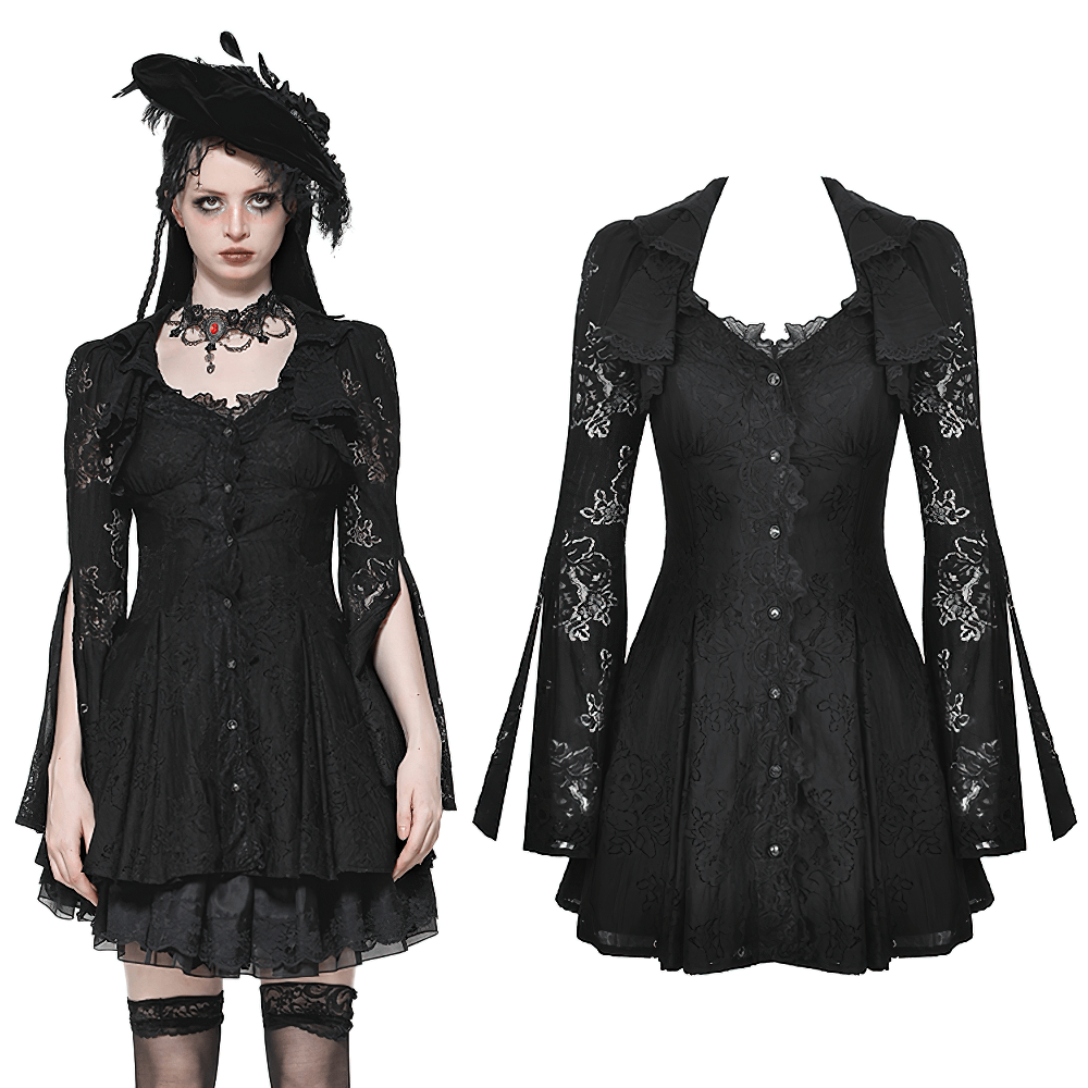 Victorian Gothic Lace Mini Dress with Corset Back
