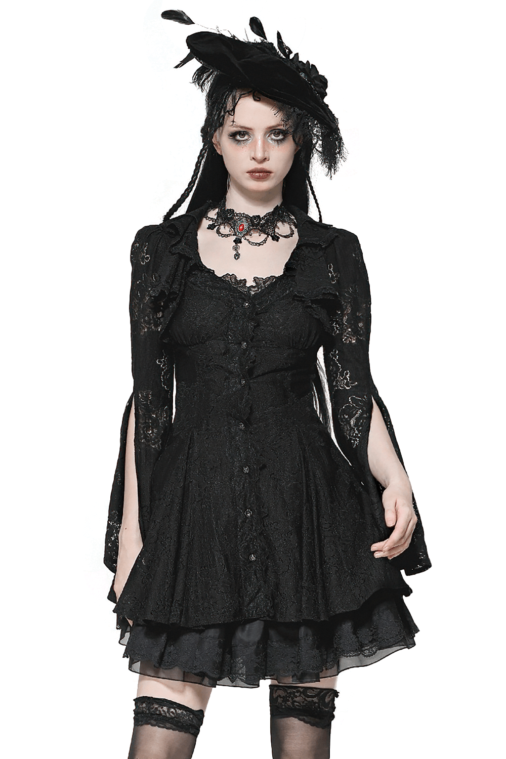 Victorian Gothic Lace Mini Dress with Corset Back