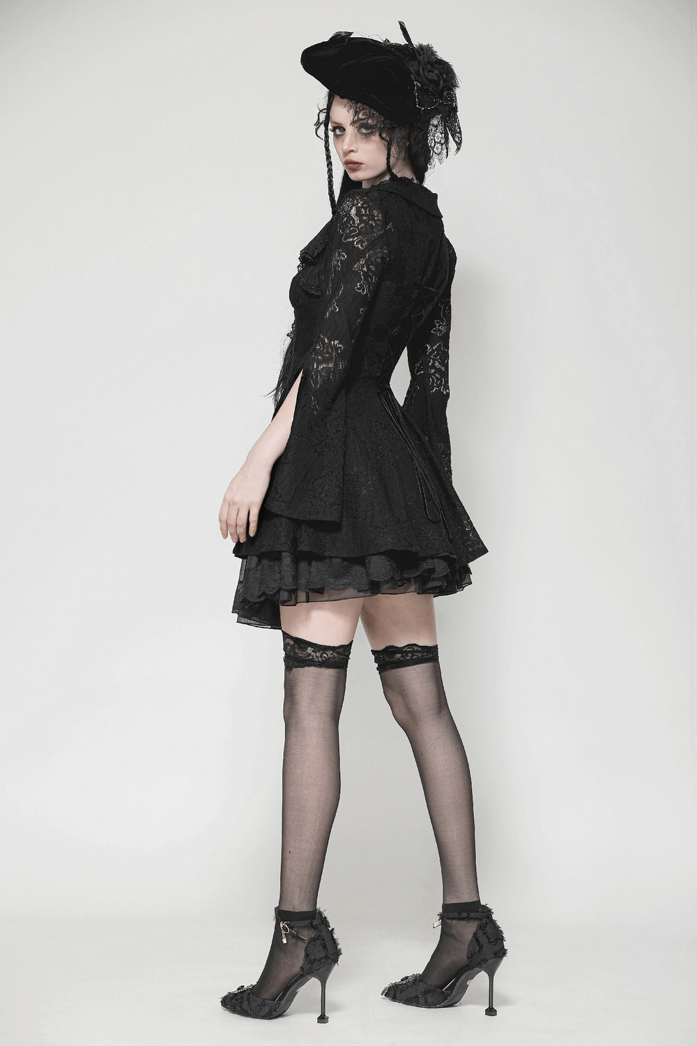 Victorian Gothic Lace Mini Dress with Corset Back