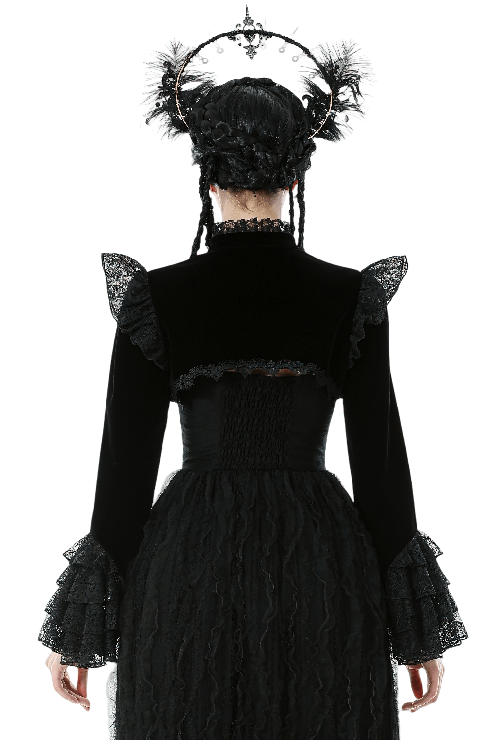 Victorian Gothic Lace Shrug with Velvet Bell Sleeves