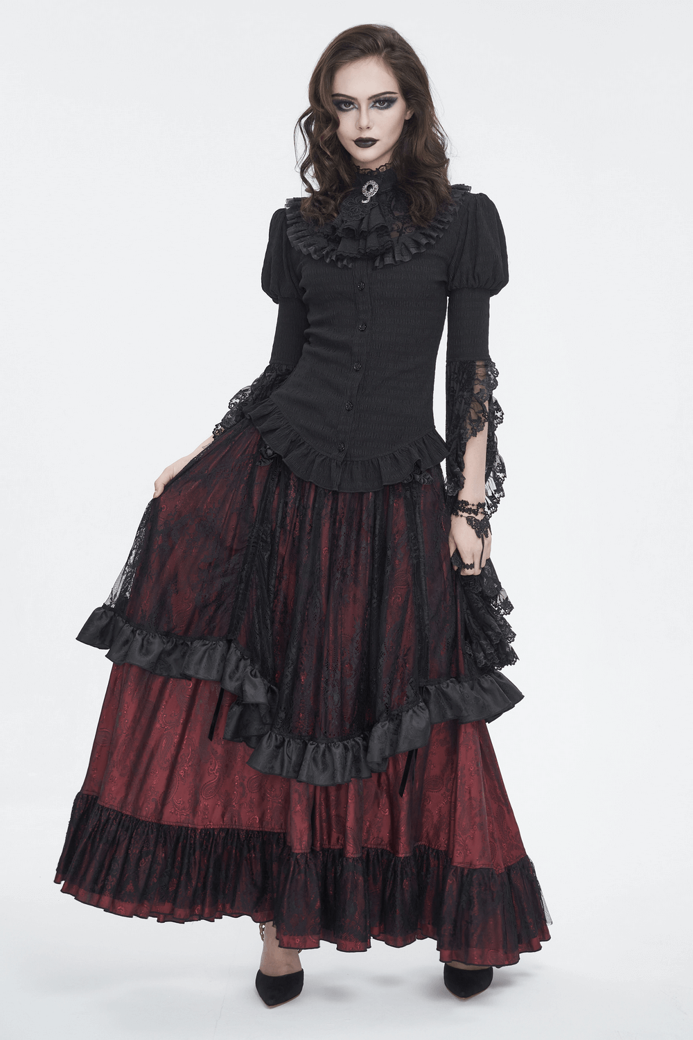 US SALE of Victorian Gothic Lace Skirt with Ruffled Layers