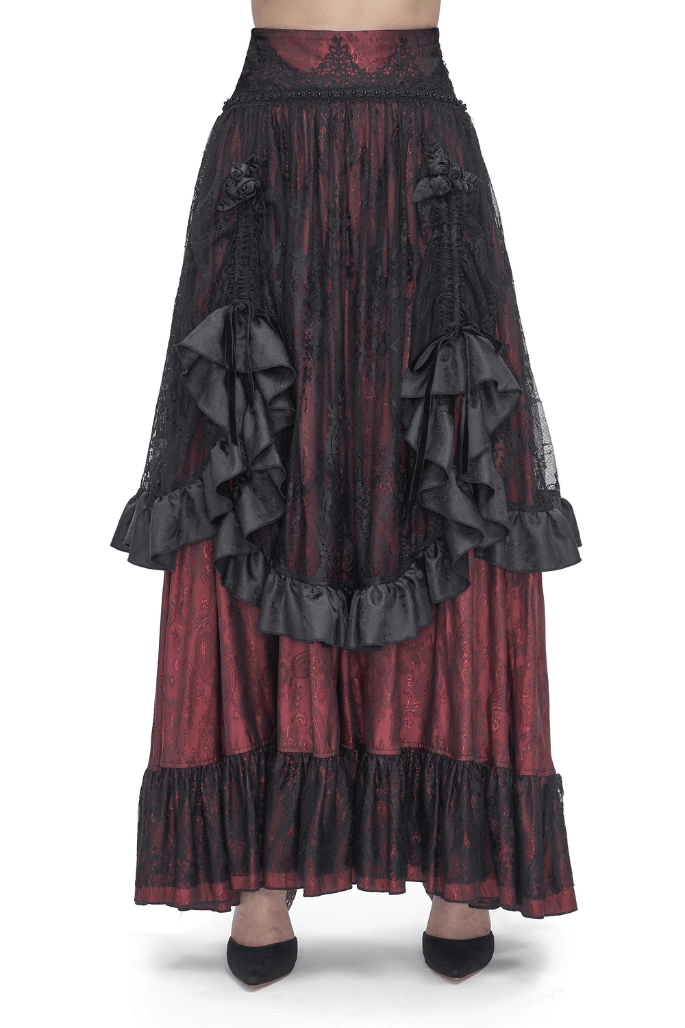 US SALE of Victorian Gothic Lace Skirt with Ruffled Layers
