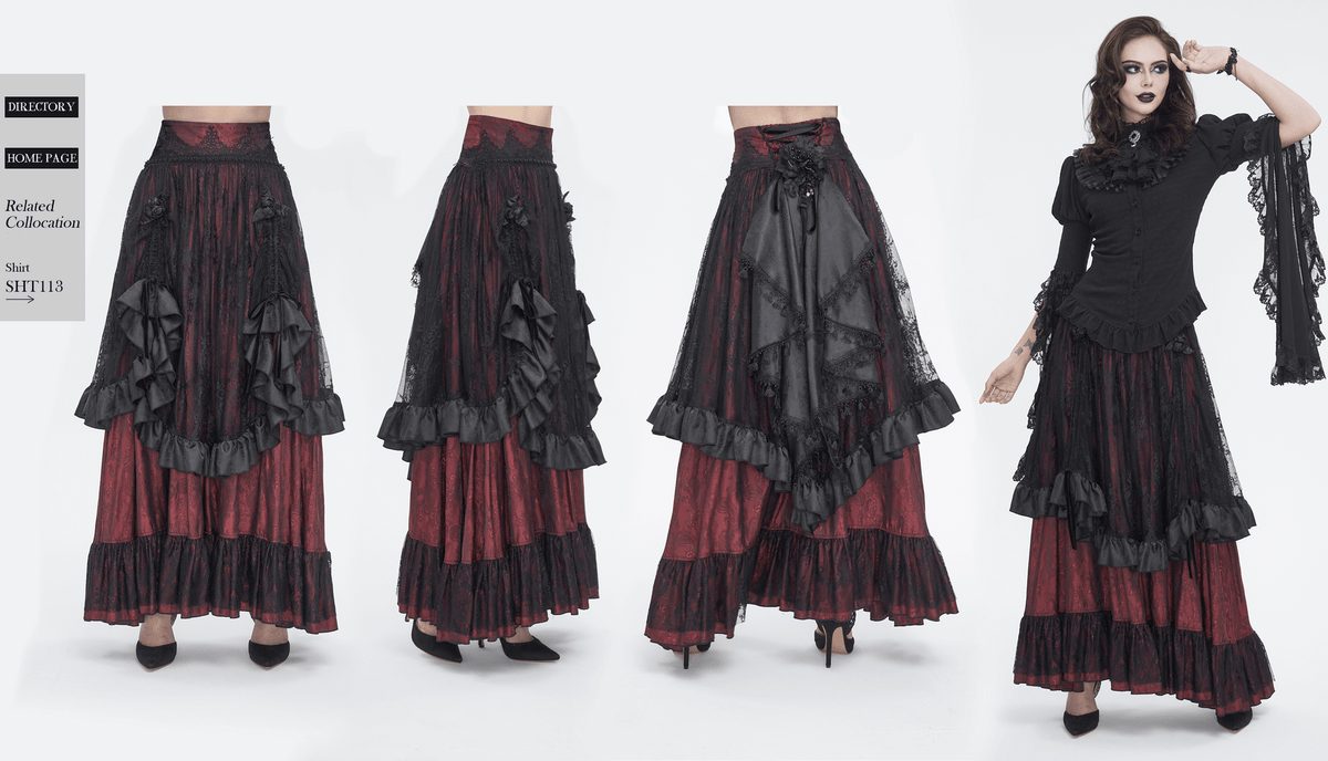 US SALE of Victorian Gothic Lace Skirt with Ruffled Layers