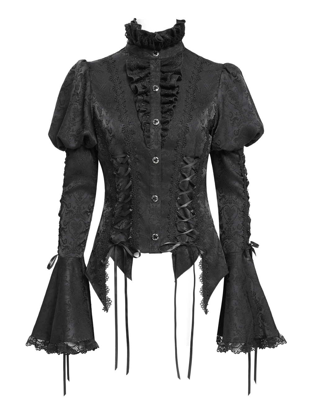 Victorian Gothic Lace Up Blouse with Bell Sleeves