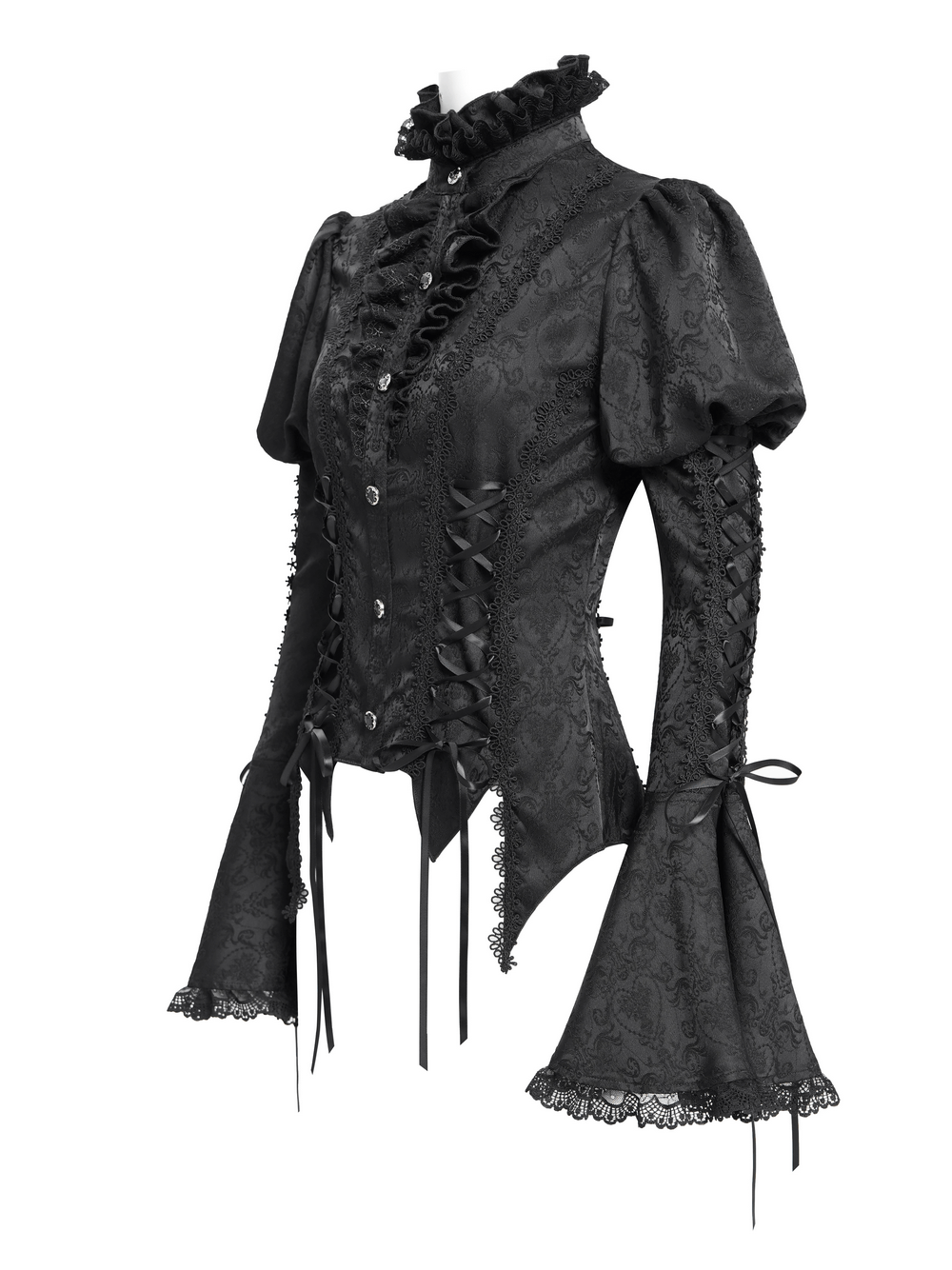 Victorian Gothic Lace Up Blouse with Bell Sleeves