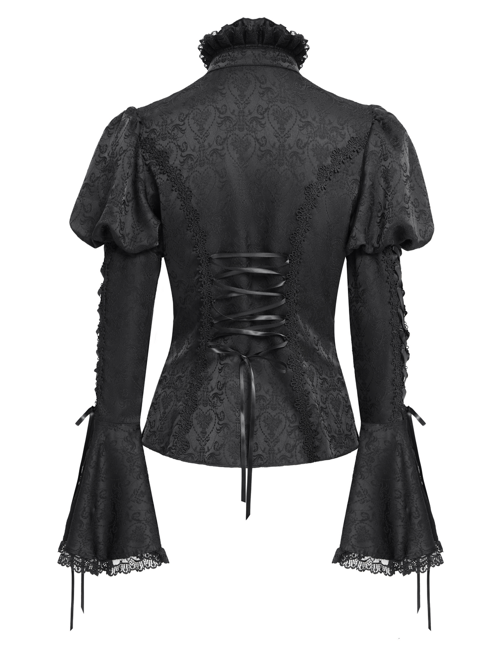 Victorian Gothic Lace Up Blouse with Bell Sleeves