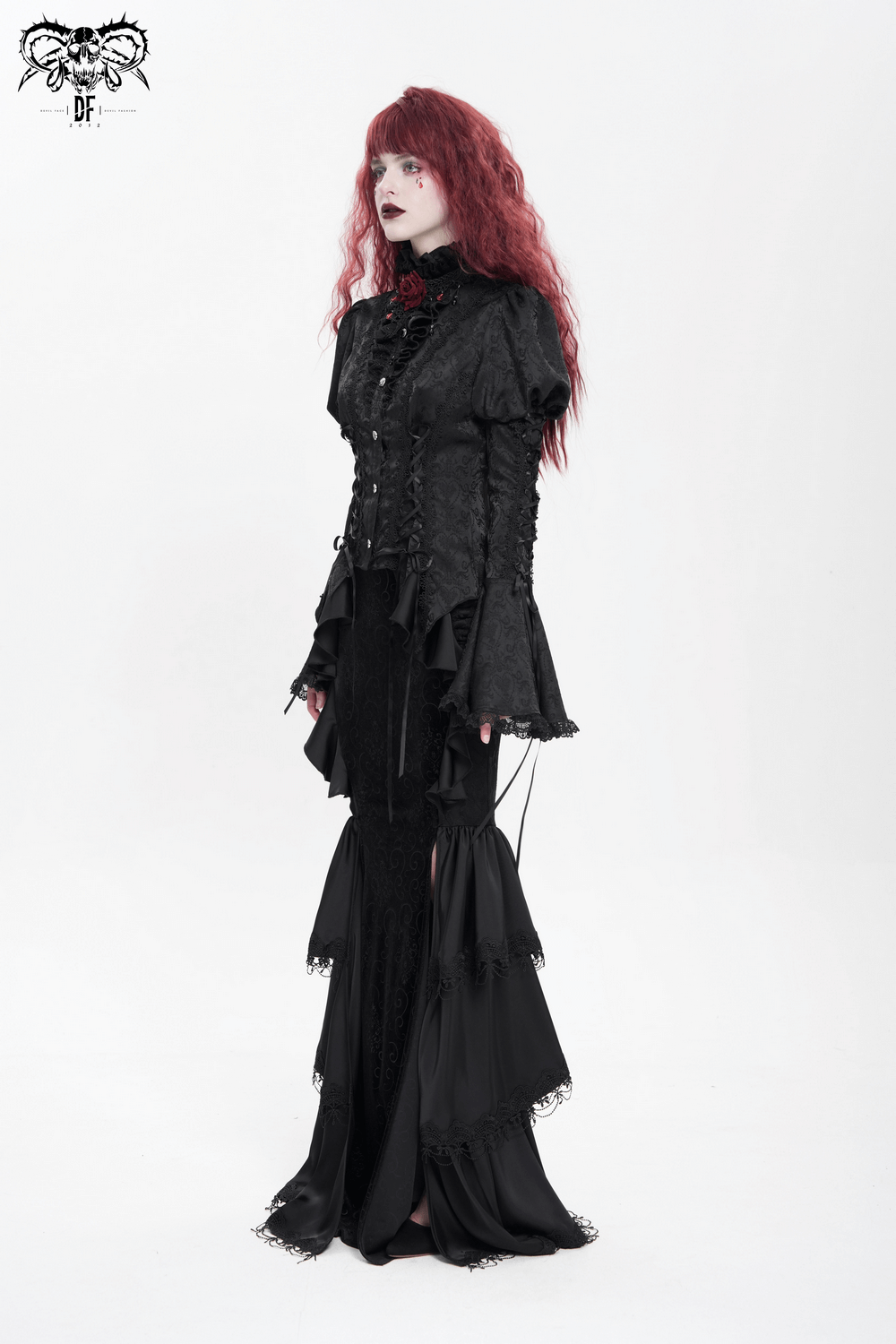 Victorian Gothic Lace Up Blouse with Bell Sleeves