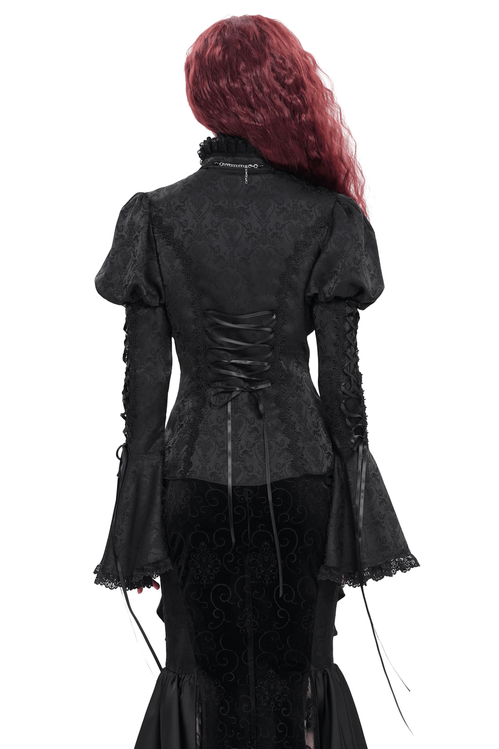 Victorian Gothic Lace Up Blouse with Bell Sleeves