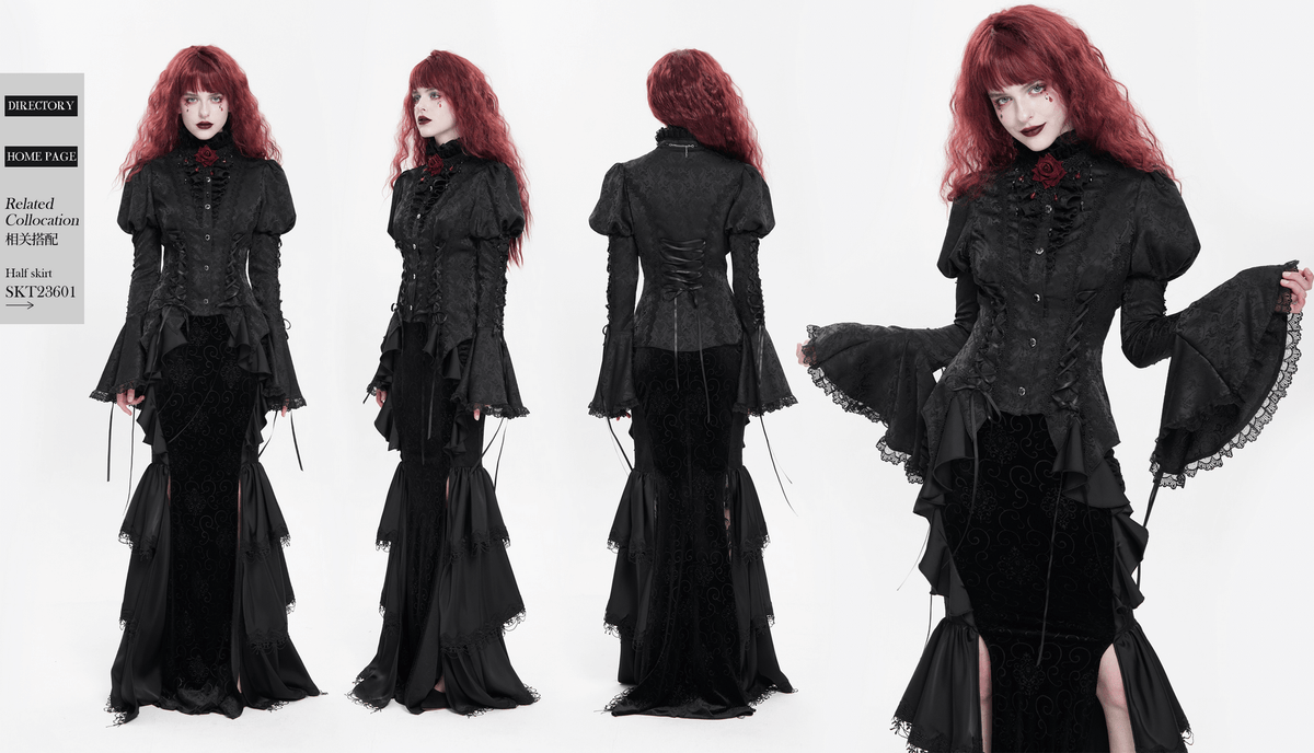 Victorian Gothic Lace Up Blouse with Bell Sleeves